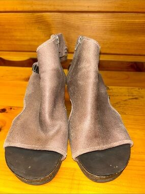 OTBT Taupe Suede Open-Toe Zip Sandals
